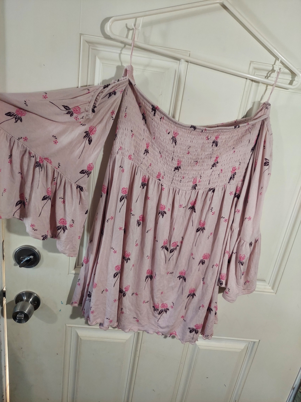 Free People Pale Pink Floral Off-Shoulder Top